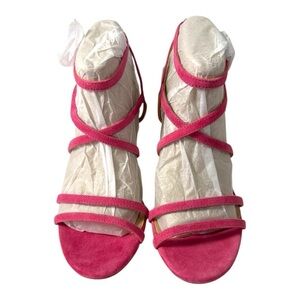Sam Edelman Pink Suede Heels Size 7.5 Delanie Azalea Strappy Sandals NIB